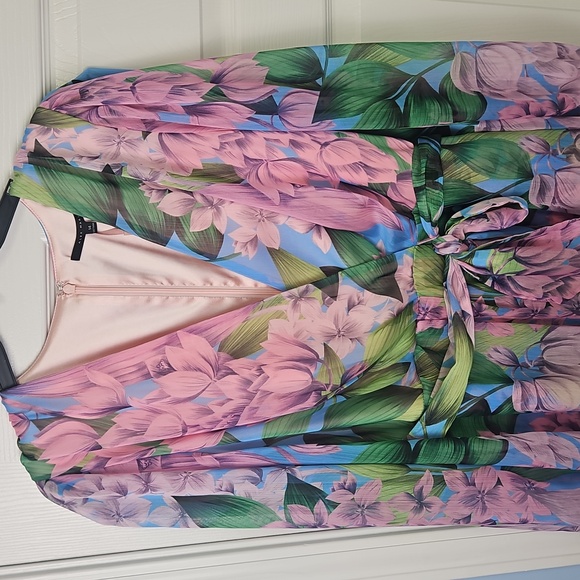 Alex Marie Sheer Long Sleeve Faux Wrap V-neck Ruffled Dress: Wisteria: Size- 14 - Picture 2 of 14